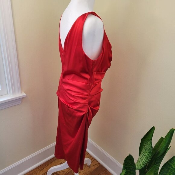 Boston Proper Sleeveless V-Neck Form Fitting Satin Red Dress Womens Siz 12 - Picture 10 of 14